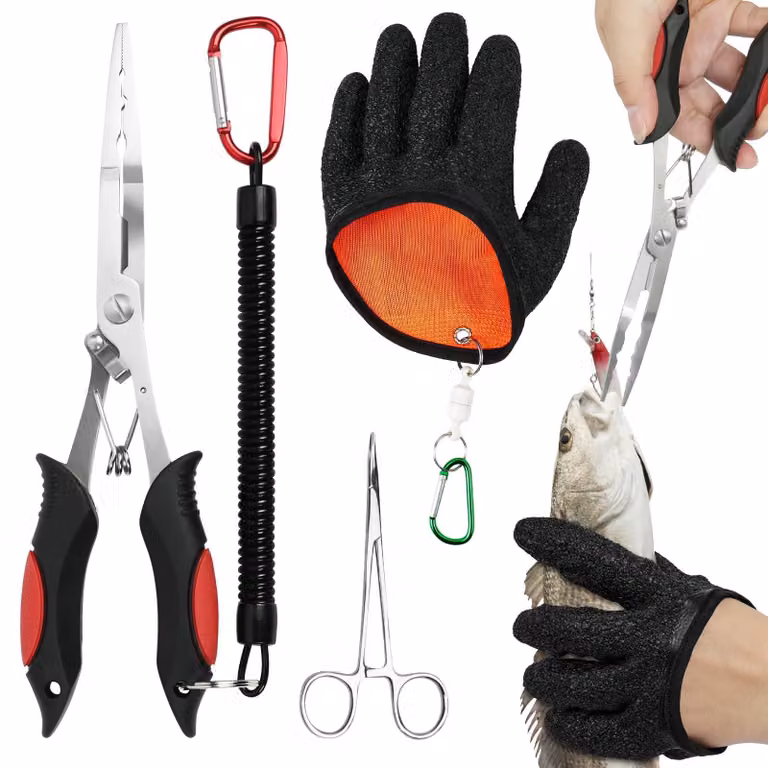 Solidchoice - Kit da pesca multifunzionale, composto da 4 elementi, con estrattore di ami in acciaio inossidabile