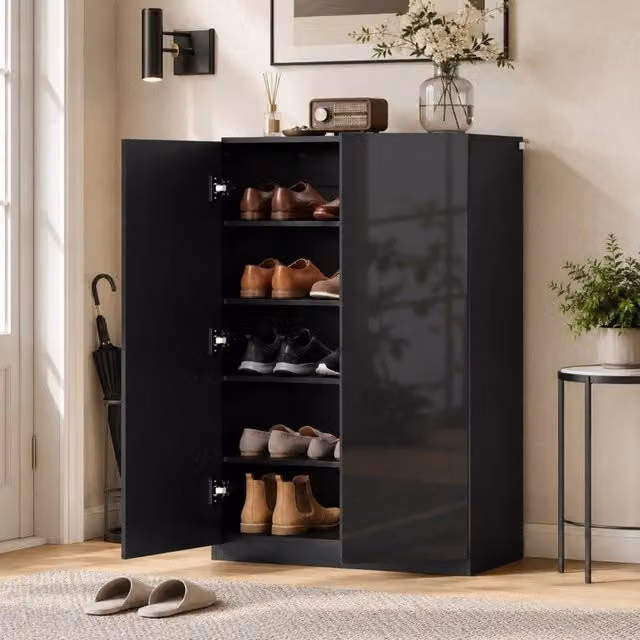 Scarpiera a 5 livelli con 2 ripiani regolabili in MDF nero per 15–20 paia di scarpe 72 × 34;5 × 103 cm