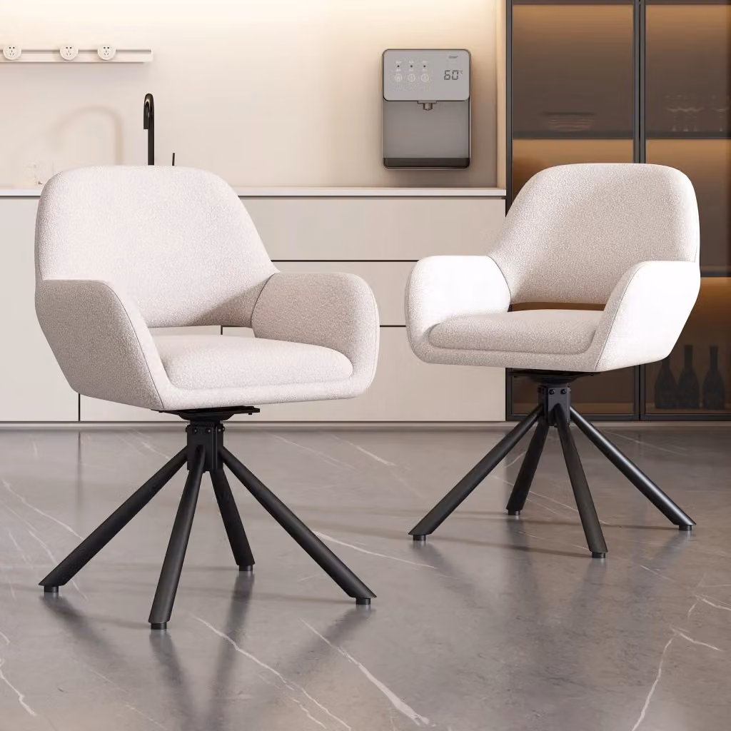 Set di 6 sedie da sala da pranzo girevoli WISHDOR in tessuto bianco con braccioli e design moderno – 2