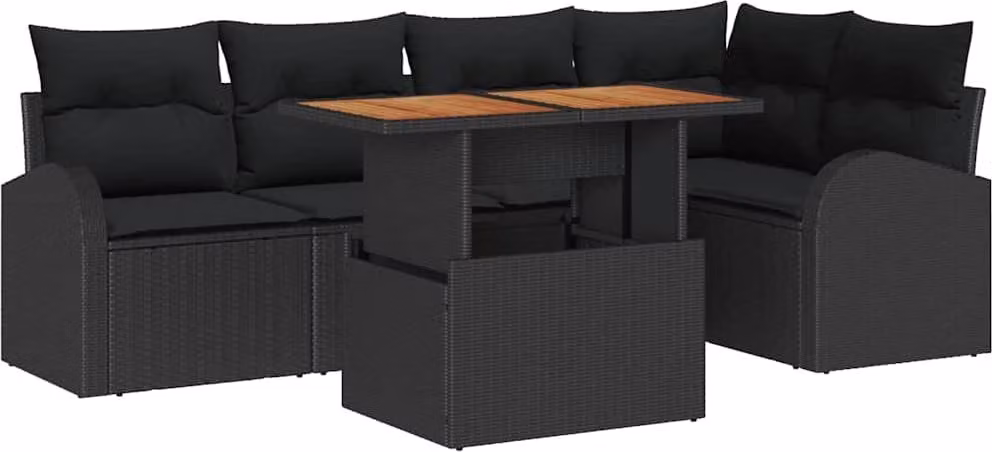 Set Divano da Giardino con archiviazione 6 pcs Nero Poly Rattan