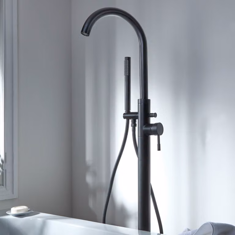 Gruppo Vasca Freestanding Nero - Design Moderno - Installazione a pavimento - Mirage