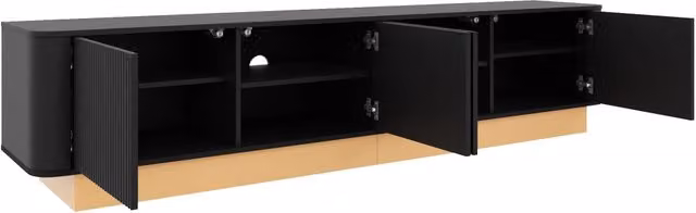 Mobile TV 200 cm con 4 ante in MDF nero, con ripiani regolabili e angoli arrotondati
