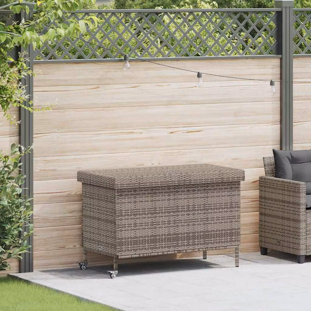 Contenitore da giardino con ruote vidaXL in polyrattan grigio L: 110 cm, P: 55 cm, H: 73 cm