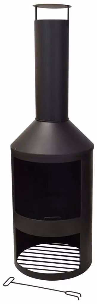 Camino da giardino rotondo - 134 cm di altezza - Metallo - Nero - A legna