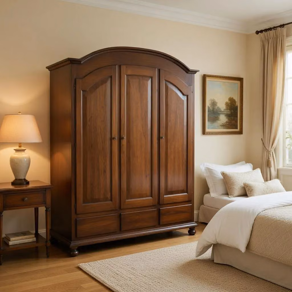 Armadio arte povera Mobili 2G con 3 porte e 3 cassetti in legno color noce L: 181 cm, P: 61 cm, H: 224 cm – 1