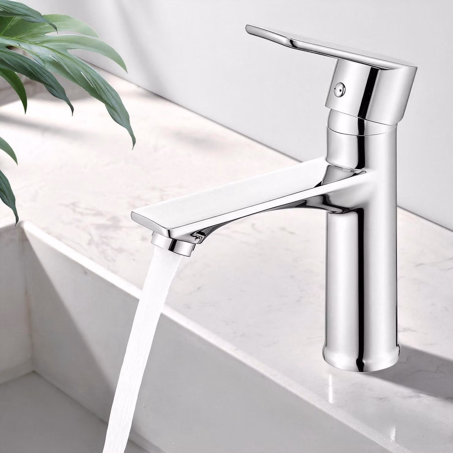 Miscelatore per lavabo da bagno, finitura cromata, senza piombo, con inserto in Vetroceramica