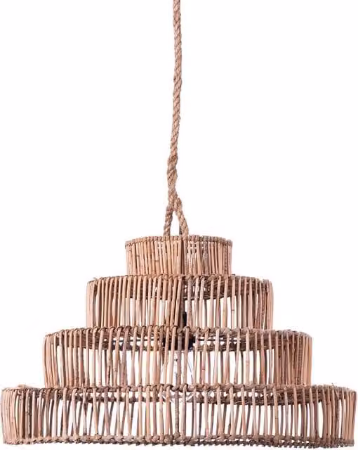 Lampadario sospeso ORESTELUCHETTA in rattan e legno marrone stile boho per terrazzo e esterno con altezza regolabile – 1