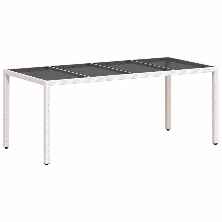 Tavolo Giardino Piano in Vetro Bianco 190x90x75 cm Polyrattan