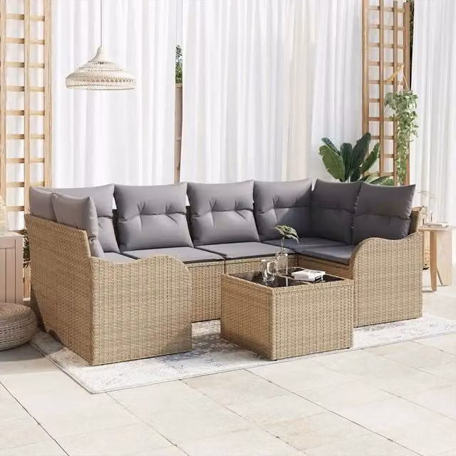 Set Divano da Giardino Beige 55 x 55 x 37 cm polyrattan 3345600