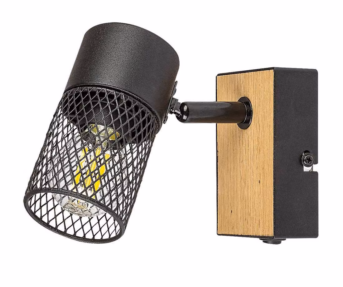 Rabalux 71151 Faretto da soffitto 1 Spot Metta, E14 in legno, marrone-nero, rotondo, stile industriale, ø60 mm