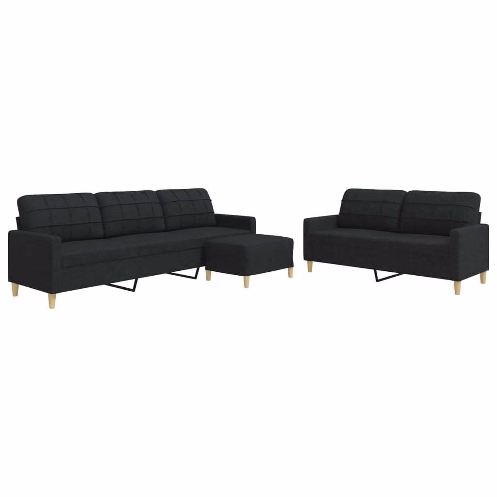Set di Divani 3 pz con Poggiapiedi Nero in Tessuto