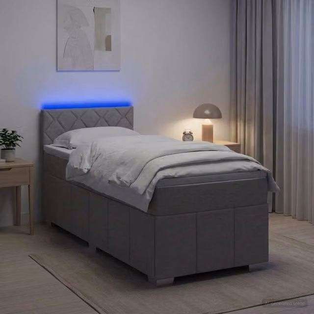 Letto box spring ibrido vidaXL con materasso a molle insacchettate e illuminazione sottostante, Grigio, L/P/H: 200 x 80 x 100,5 cm