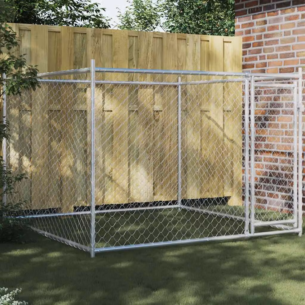 Gabbia per cani vidaXL in acciaio zincato grigio L: 2 m, P: 2 m, H: 1,5 m