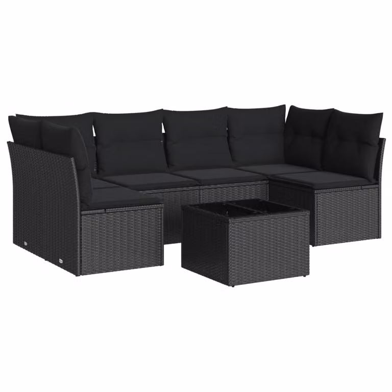 Set Divani da Giardino con Cuscini 7pz Nero Polyrattan