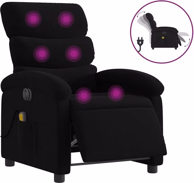 Poltrona Massaggiante | Sedia Relax Reclinabile Elettrica Nera in Tessuto