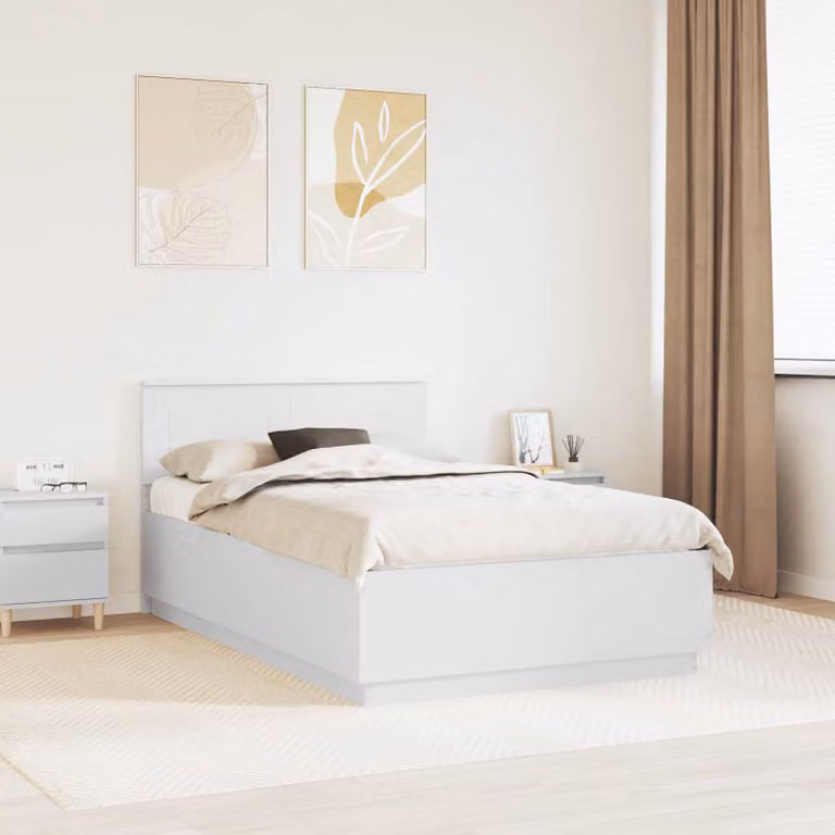vidaXL Struttura letto in legno ingegnerizzato bianco con illuminazione sottostante e porta USB L: 138 cm, P: 190 cm, H: 90 cm