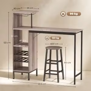 Set Tavolo Bar REDOM con 2 Sgabelli in Stile Industrial, Grigio e Nero, L/P/H: 121,5 x 40 x 122 cm – 2