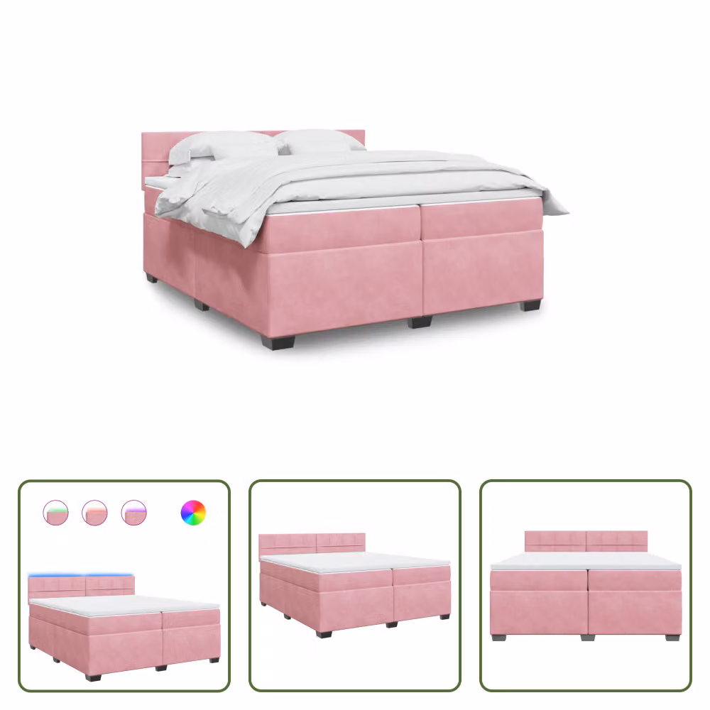 The Living Store Letto a molle con materasso Rosa 200x200 cm Velluto