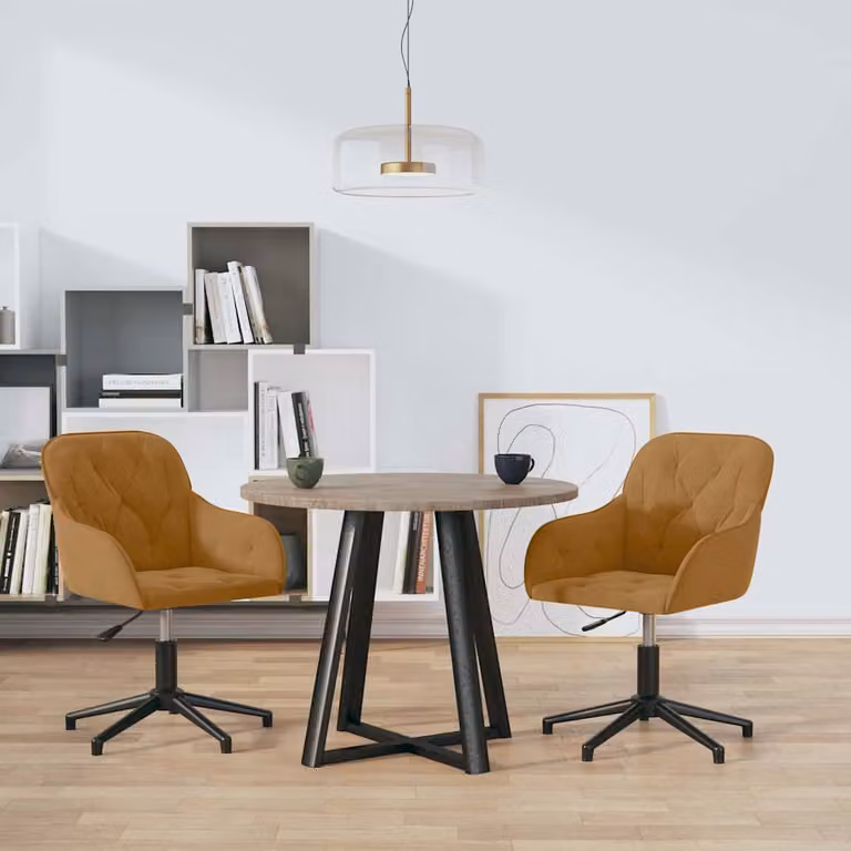 Set di 2 sedie da pranzo girevoli vidaXL in velluto marrone con struttura in metallo e MDF
