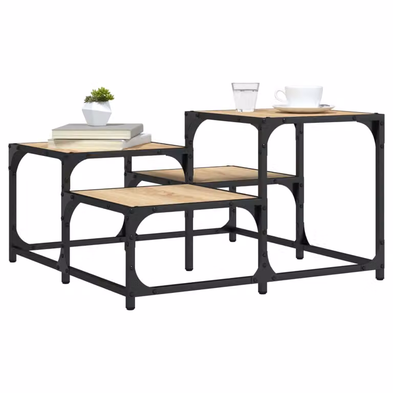 vidaXL Tavolino da Salotto Quadrato in Legno e Metallo, Colore Rovere e Marrone, L/P/H: 68 x 68 x 40 cm