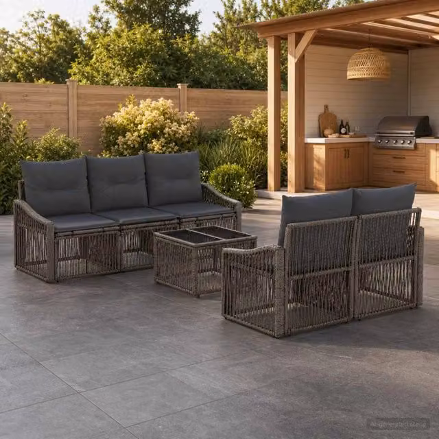 Set Divano da Giardino 6 pz Grigio polyrattan 3435935