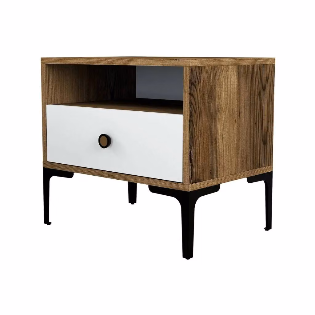 Comodino Editta DMORA, Comò basso e Tavolino da notte moderno in marrone e bianco, L: 56 cm, H: 51 cm, P: 40 cm – 2