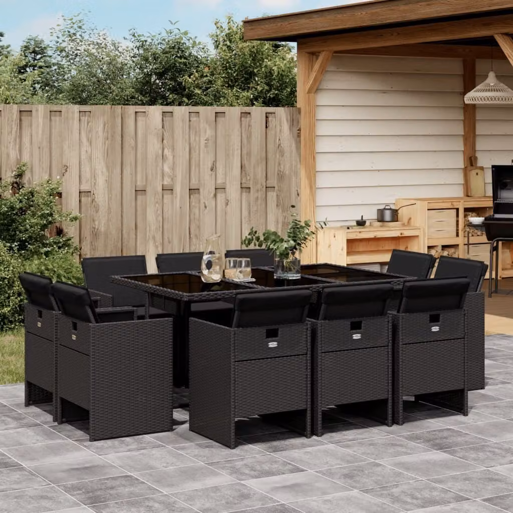 Maison Exclusive - Set da Pranzo da Giardino 11 pz con Cuscini in Polyrattan Nero