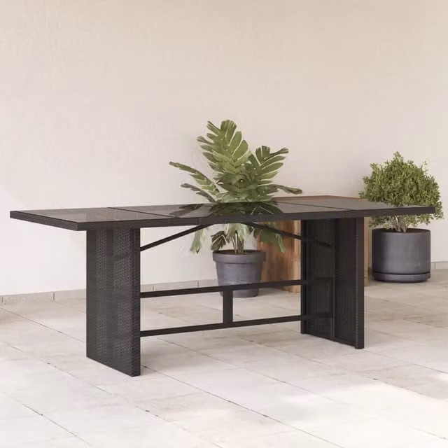 Tavolo da giardino rettangolare estensibile vidaXL in polyrattan e vetro nero L: 190 cm, P: 80 cm, H: 75 cm – 1