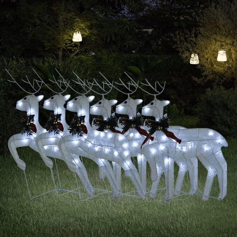 Set di 6 renne di Natale vidaXL bianche con 120 LED per decorazione da giardino