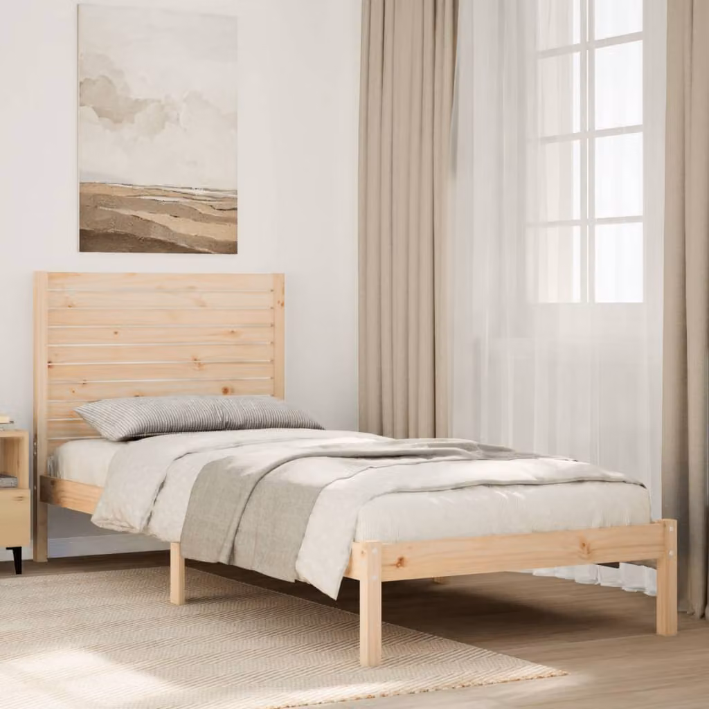 vidaXL Giroletto Extra Lungo in Legno di Pino Massello Marrone senza Materasso L: 90 cm, P: 220 cm