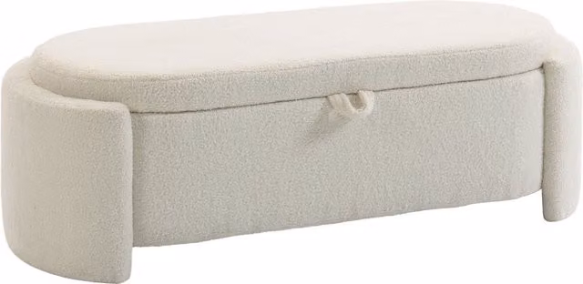 Panca contenitore ovale HOMCOM in tessuto teddy beige, L: 129 cm, P: 48,5 cm, H: 44 cm