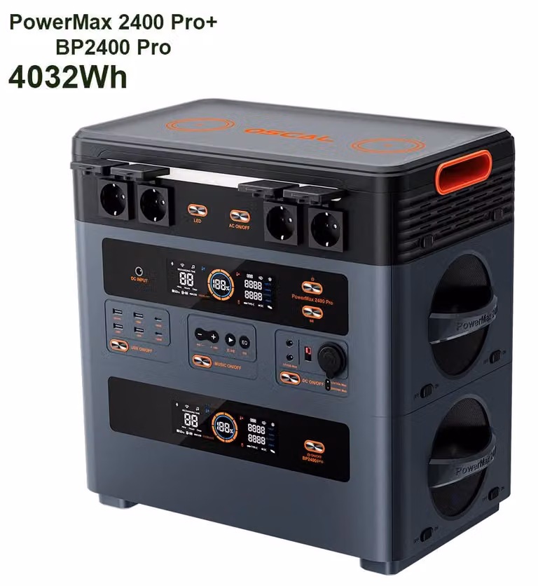 Centralina portatile - PowerMax 2400Pro - 2400 W - 4032 Wh - Batteria LiFePO4 - Generatore solare - 220 V - Prese di corrente EU