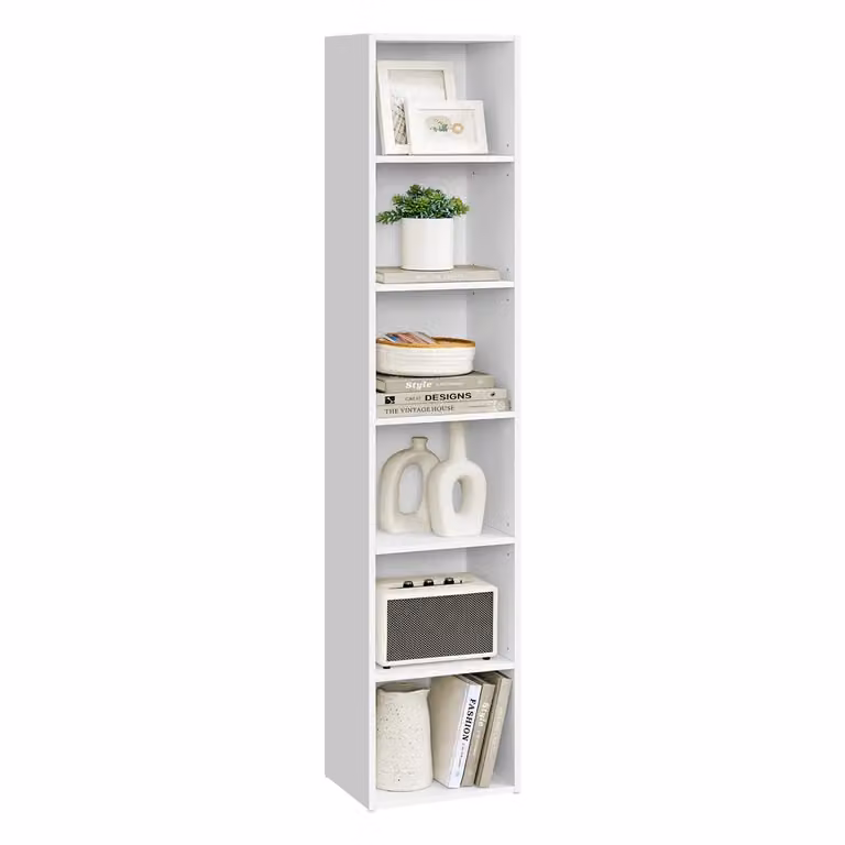 Libreria Scaffale da Terra per Soggiorno Ufficio Camera da letto, Bianco Nuvola / 6 Ripiani (30,2l x 160,7H cm)