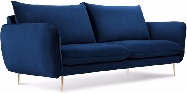 Divano 2 posti Vienna di Cosmopolitan Design in velluto blu reale con dettagli oro e struttura in metallo