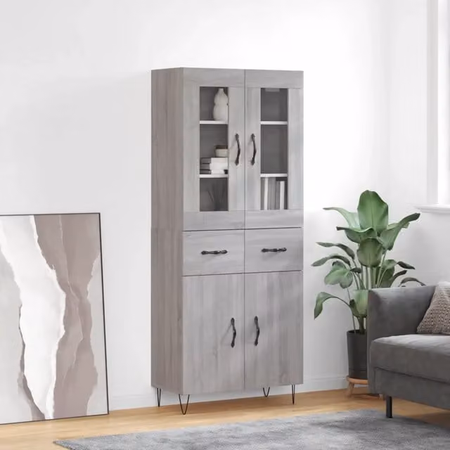 Credenza Grigio Sonoma 69,5x34x180 cm in Legno Multistrato 3198567