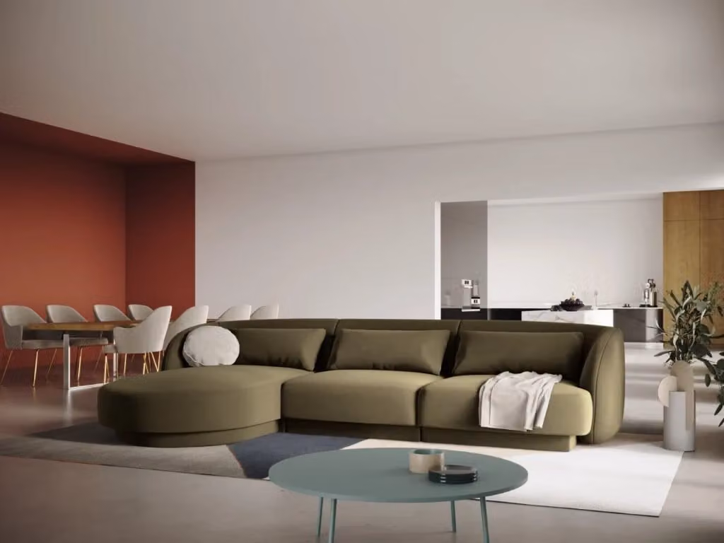 Divano angolare sinistro Tulum Cosmopolitan Design in velluto verde a 4 posti L/P/H: 255 x 174 x 99 cm – 2