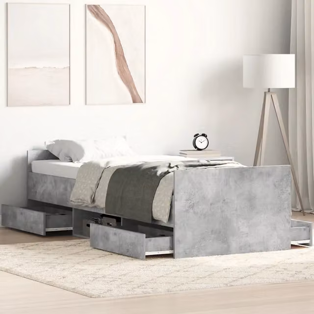 Letto con testiera e pediera vidaXL in tessuto grigio con struttura in legno e doghe fisse L/P: 100 x 200 cm