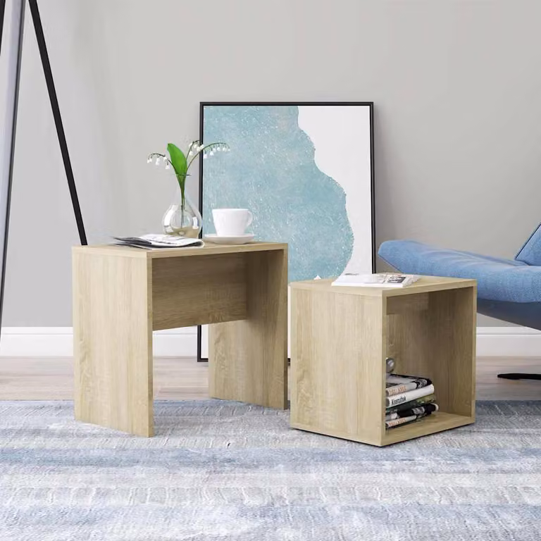 Set di tavolini da salotto vidaXL in legno Rovere Sonoma, colore marrone/beige, L/P/H: 48 x 30 x 45 cm