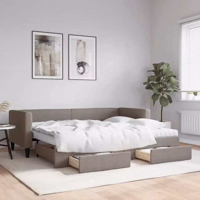 Divano Letto Estraibile con Cassetti vidaXL in Tessuto Beige o Grigio per Soggiorno e Camera da Letto – 1