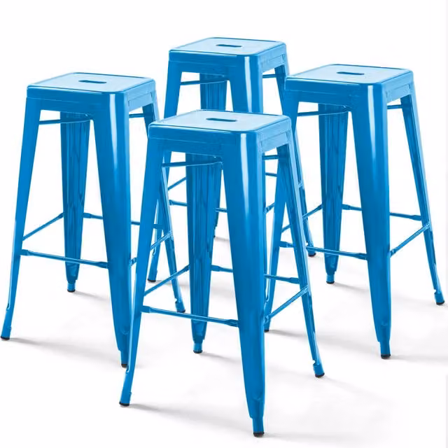 Oviala - Set di 4 sgabelli da bar in acciaio blu brillante