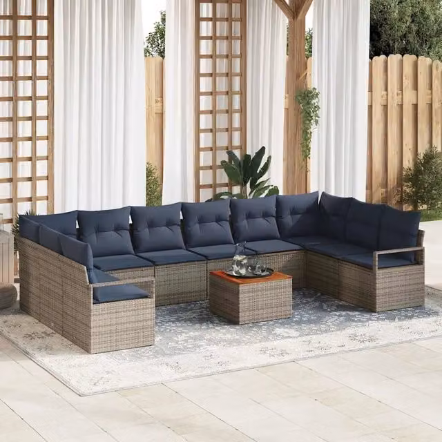 Set Divano da Giardino 11 pz Grigio polyrattan 3347759
