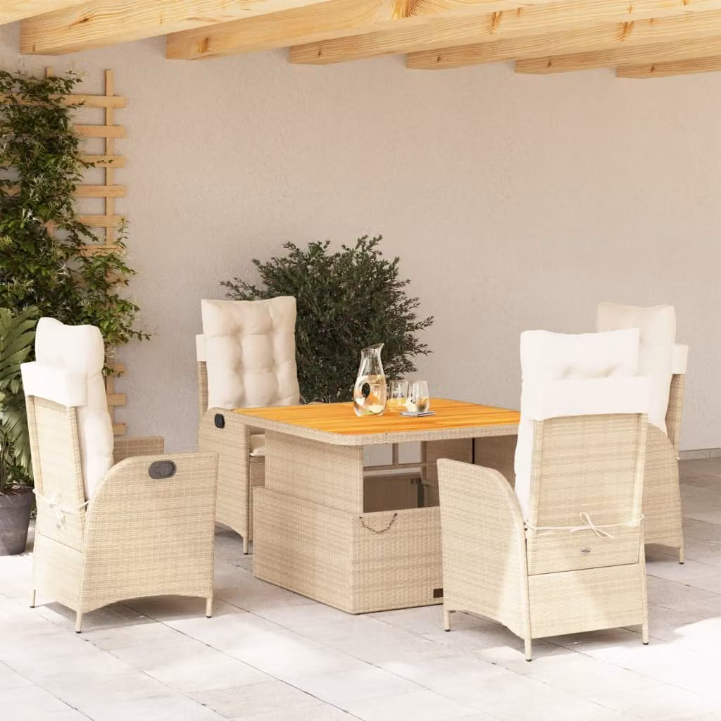 Maison Exclusive - Set da Pranzo da Giardino 5 pz con Cuscini Beige in Polyrattan