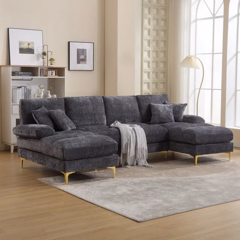 Divano letto STILVORA con gambe in metallo, divano ad angolo modulare per soggiorno, camera da letto e ufficio, divano imbottito con due sedute reclinabili, grigio