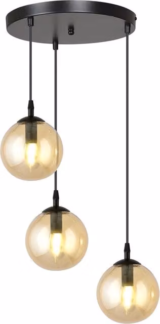 Lampada a sospensione Luceart-Classic con 3 luci in vetro ambra e metallo nero