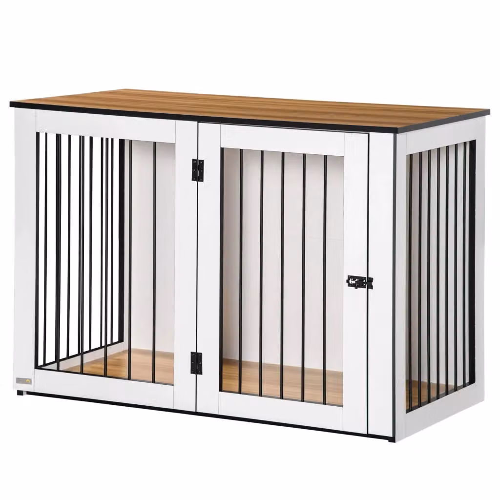 Casetta per cani grande zephmum in legno bianco, L: 106 cm, P: 60 cm, H: 76 cm – 2
