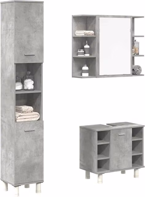 Set Mobili da Bagno 3 pz Grigio Cemento in Legno Multistrato 3324855