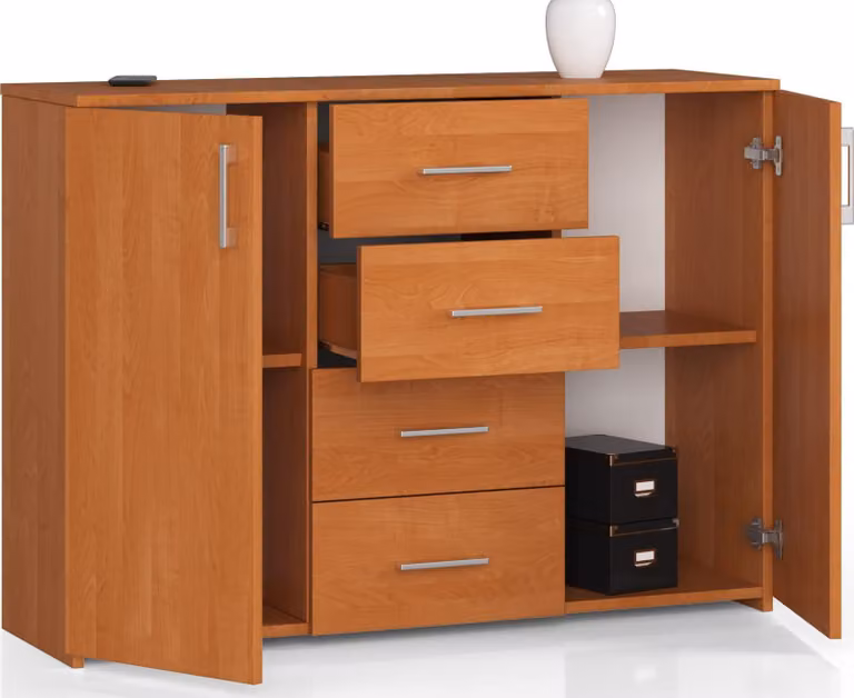 Cassettiera con 4 cassetti e 2 ante, 110x80x35, soggiorno, ontano