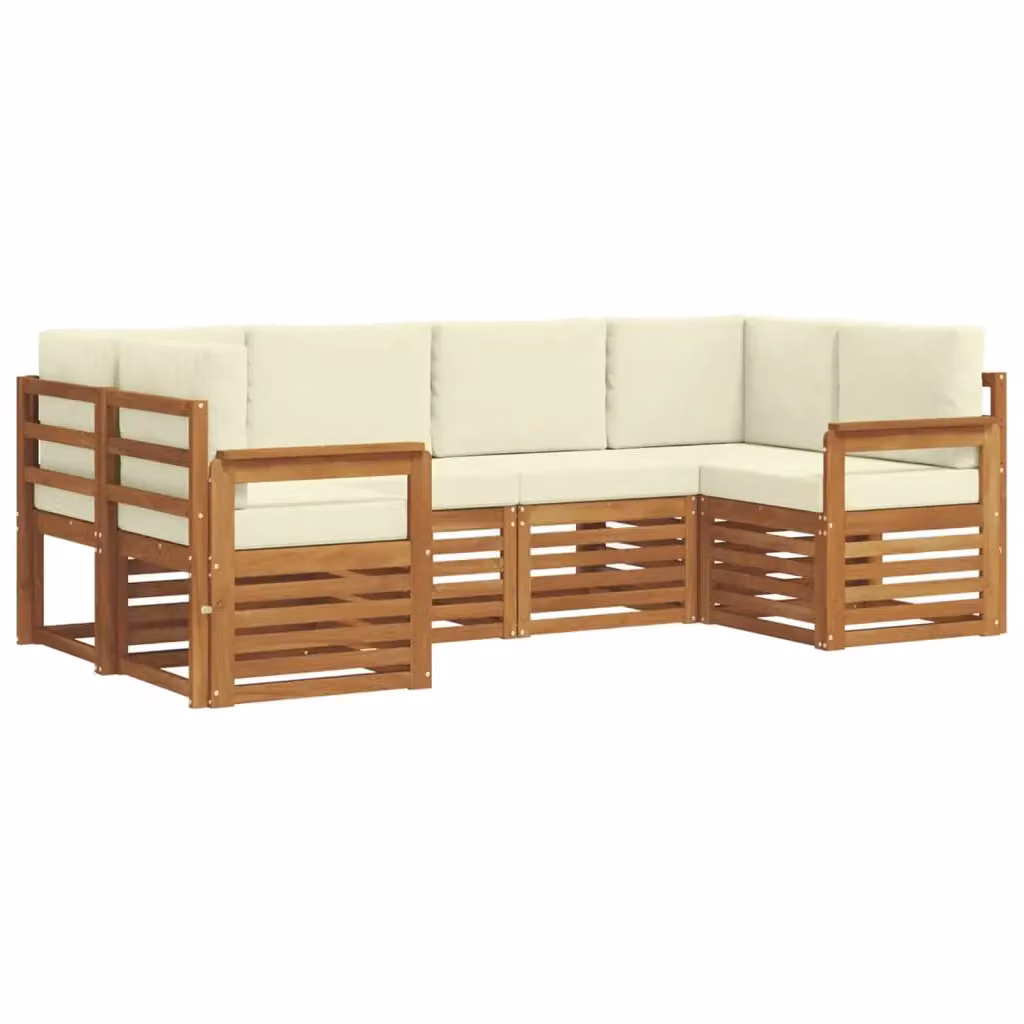 Set di divani da esterno a L vidaXL in legno di acacia con cuscini, beige e bianco – 2