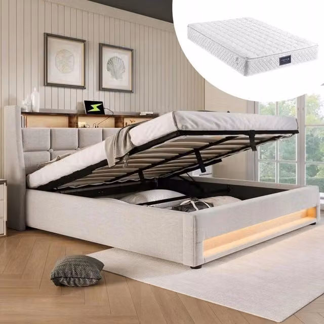 Letto imbottito 160x200 LED USB (con materasso) - Xylo
