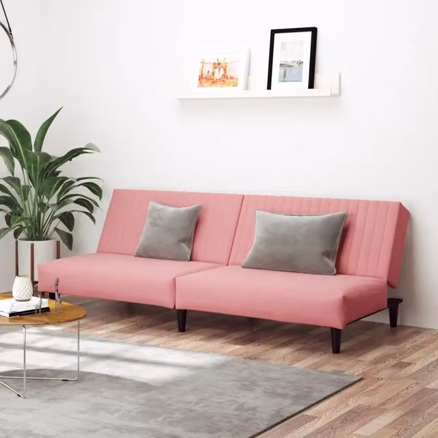 Divano Letto Click-Clack vidaXL in Velluto Rosa con Struttura in Legno Solido e Poggiatesta Regolabile, Dimensioni Letto: 100 x 200 cm – 1